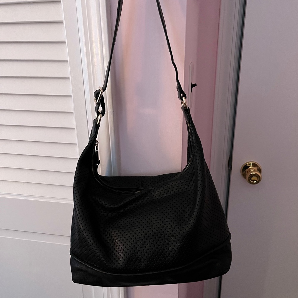 Christopher Kon Black Perforated Leather Shoulder Bag